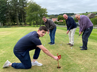 Birkmyre Park putting green in Kilmacolm from left Jamie Cunningham from Inverclyde Leisure with Councillors McCabe, McCormick and Wilson